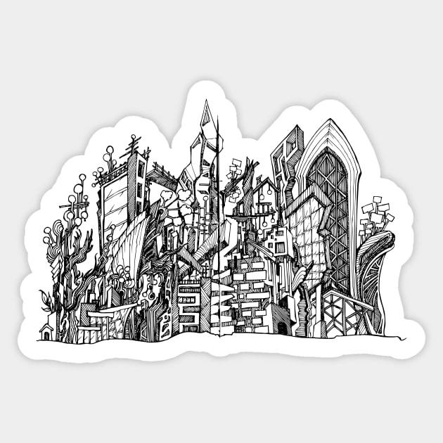 Abstract cityscape doodle art Sticker by TKDoodle